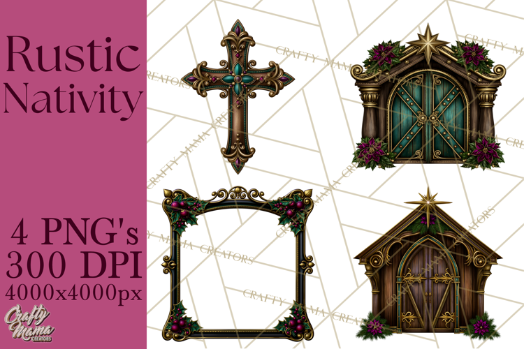 Rustic Nativity Folk Art Christmas Clipart PNG