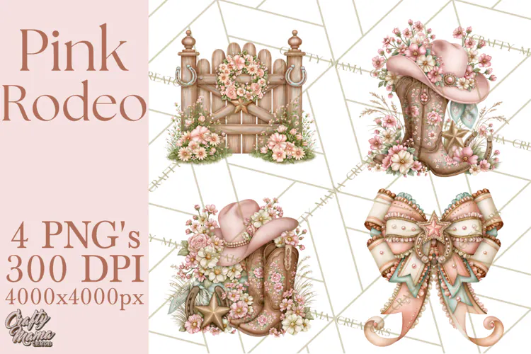 Pink Rodeo Western Clipart PNG, Rustic Cowgirl