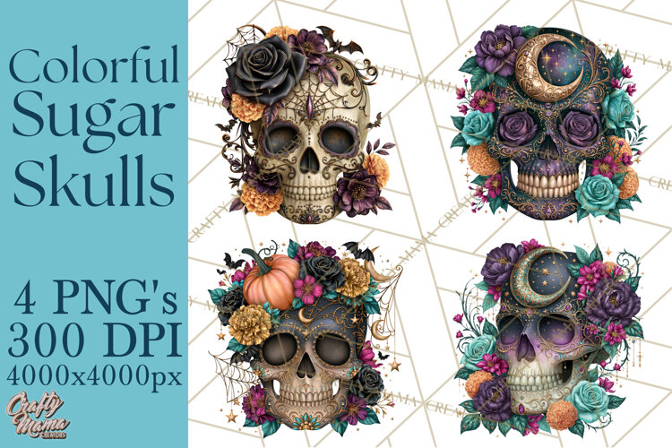 Sugar Skull Halloween Clipart PNG example image 1