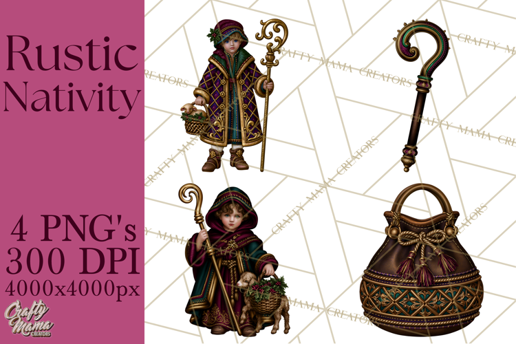 Rustic Nativity Folk Art Christmas Clipart PNG