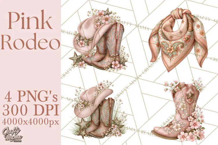 Pink Rodeo Western Clipart PNG, Rustic Cowgirl