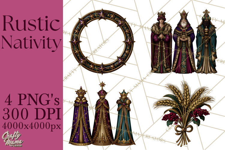 Rustic Nativity Folk Art Christmas Clipart PNG example image 1