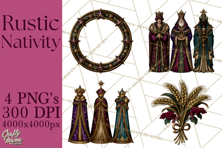 Rustic Nativity Folk Art Christmas Clipart PNG