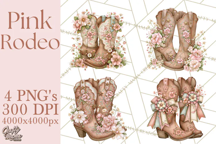 Pink Rodeo Western Clipart PNG, Rustic Cowgirl