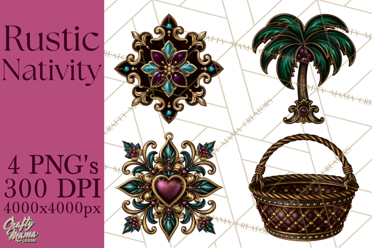 Rustic Nativity Folk Art Christmas Clipart PNG