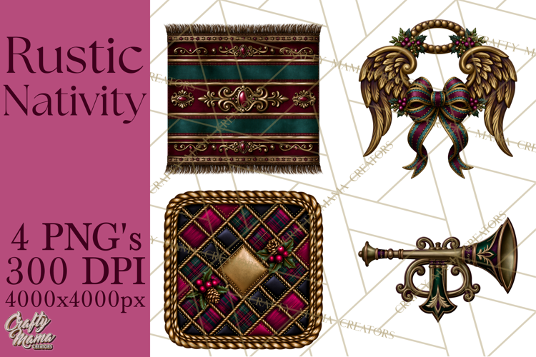Rustic Nativity Folk Art Christmas Clipart PNG