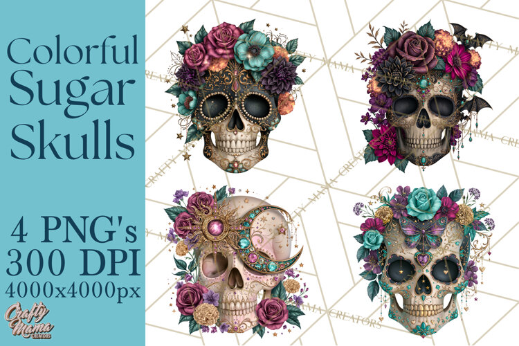 Sugar Skull Halloween Clipart PNG example image 1
