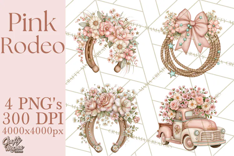 Pink Rodeo Western Clipart PNG, Rustic Cowgirl