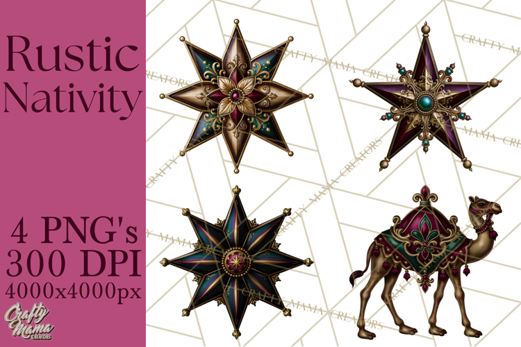 Rustic Nativity Folk Art Christmas Clipart PNG