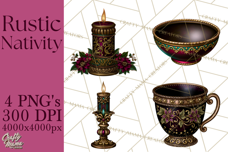 Rustic Nativity Folk Art Christmas Clipart PNG