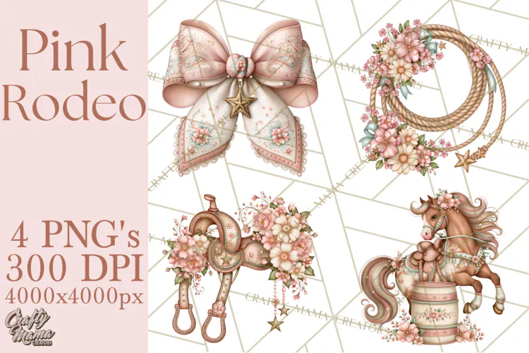 Pink Rodeo Western Clipart PNG, Rustic Cowgirl
