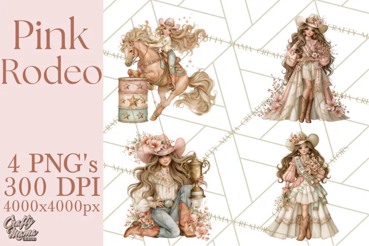 Pink Rodeo Western Clipart PNG, Rustic Cowgirl
