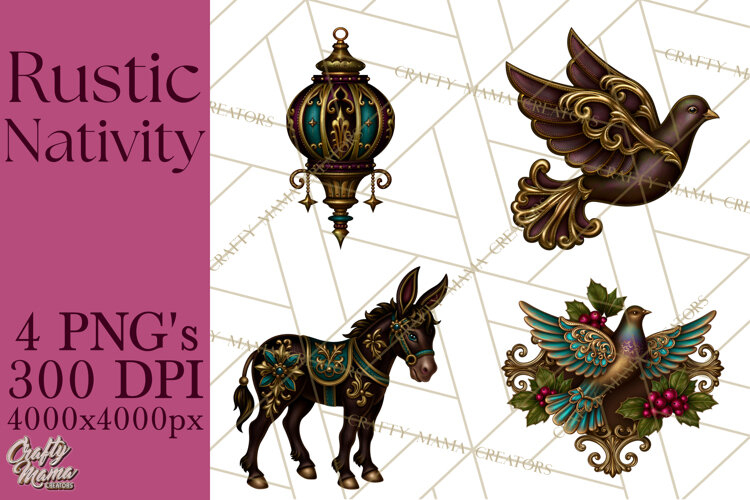 Rustic Nativity Folk Art Christmas Clipart PNG example image 1