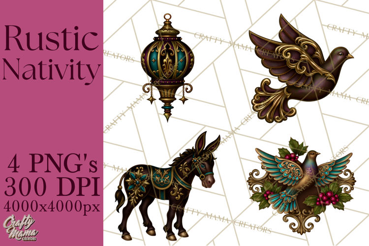 Rustic Nativity Folk Art Christmas Clipart PNG