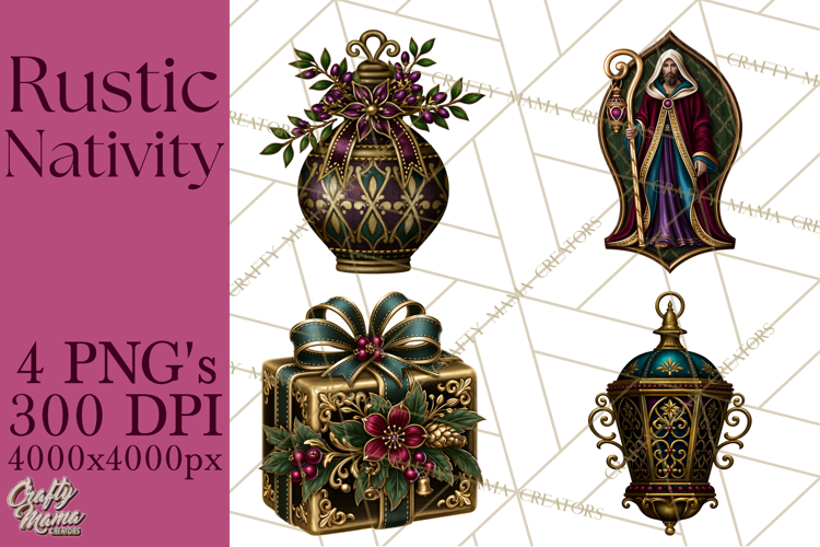 Rustic Nativity Folk Art Christmas Clipart PNG