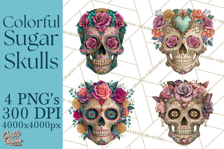 Sugar Skull Halloween Clipart PNG example image 1