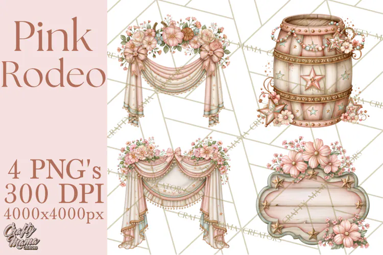 Pink Rodeo Western Clipart PNG, Rustic Cowgirl