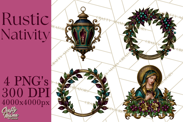 Rustic Nativity Folk Art Christmas Clipart PNG