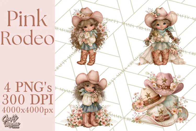 Pink Rodeo Western Clipart PNG, Rustic Cowgirl