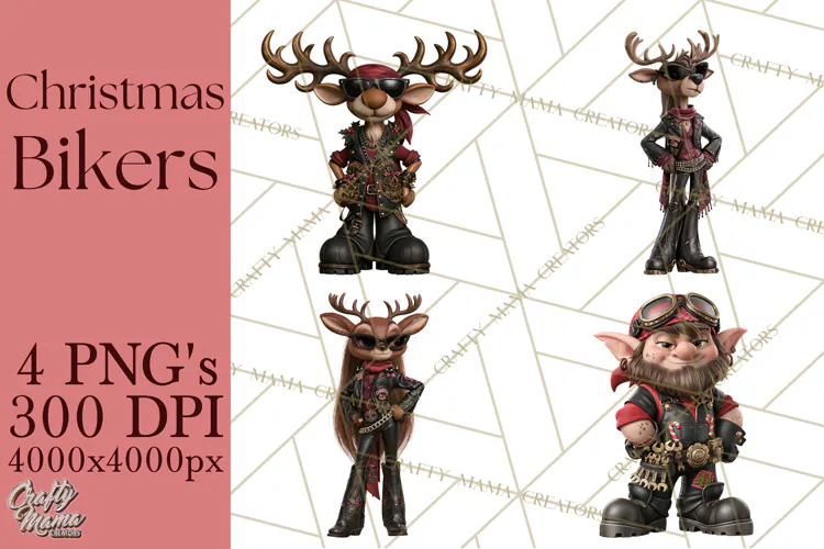 Christmas Biker Clipart PNG, Santa Motorcycle Gang