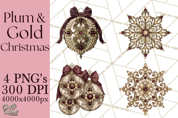 Plum Antique Gold Christmas Clipart PNG
