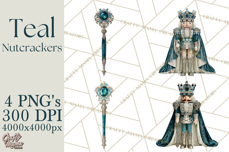 Winter Teal Nutcracker Clipart PNG, Christmas Decor example image 1