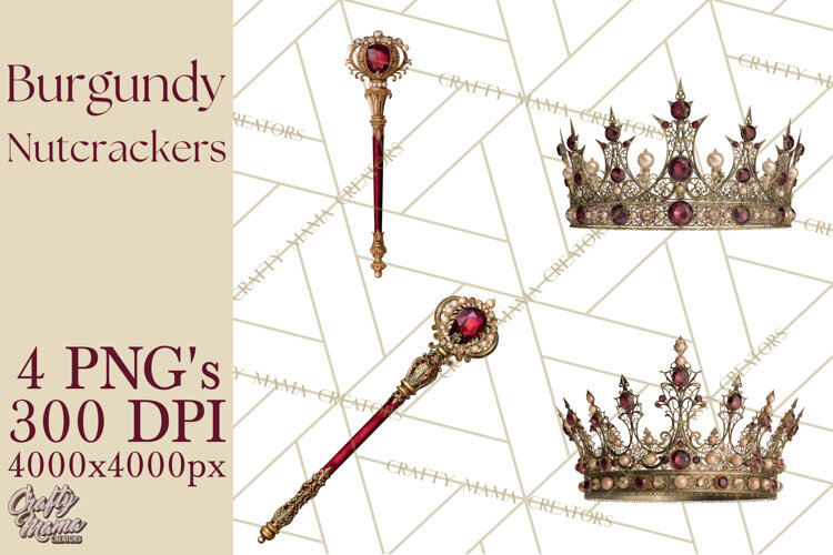 Burgundy Antique Gold Nutcracker Clipart PNG, Christmas example image 1