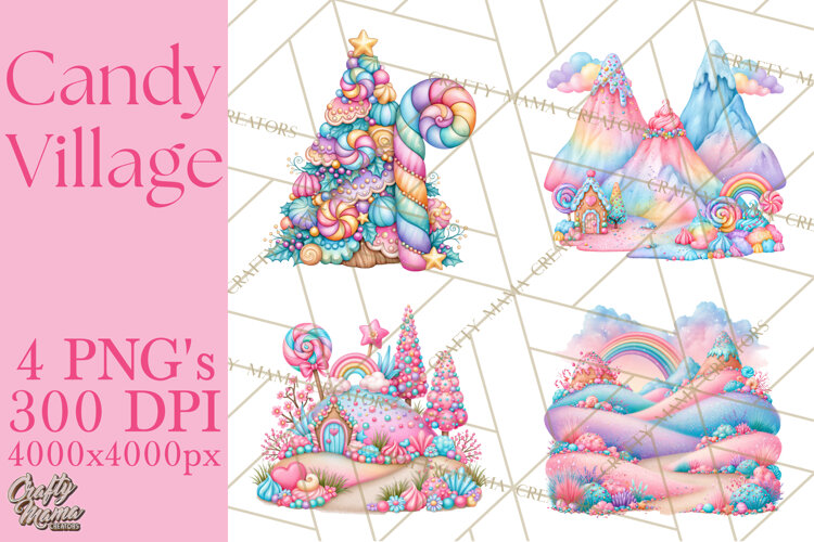 Candy Village Pastel Clipart PNG example image 1
