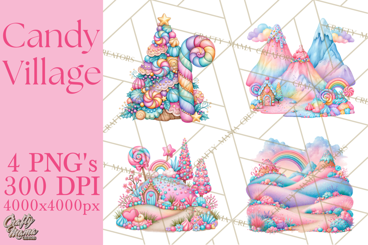 Candy Village Pastel Clipart PNG