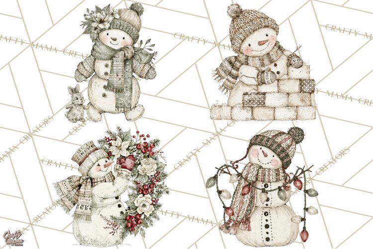 Snowman Clipart, Cute Winter Snowman PNG, Cozy Snowmen example image 1