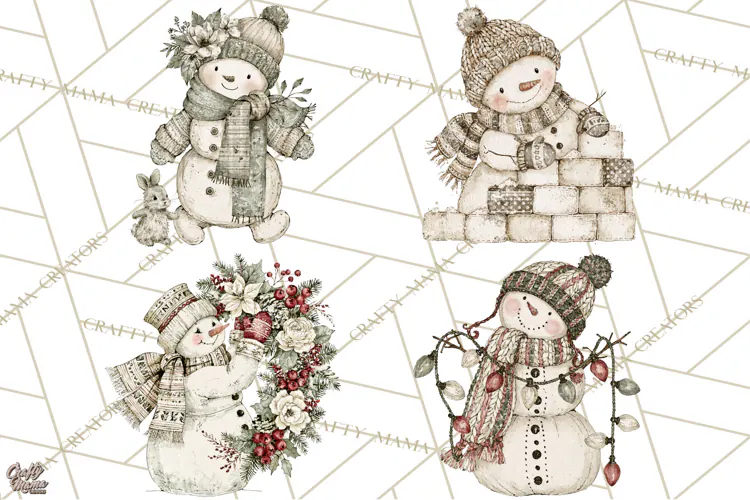 Snowman Clipart, Cute Winter Snowman PNG, Cozy Snowmen