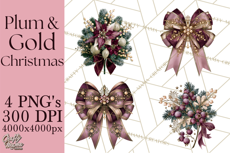 Plum Antique Gold Christmas Clipart PNG
