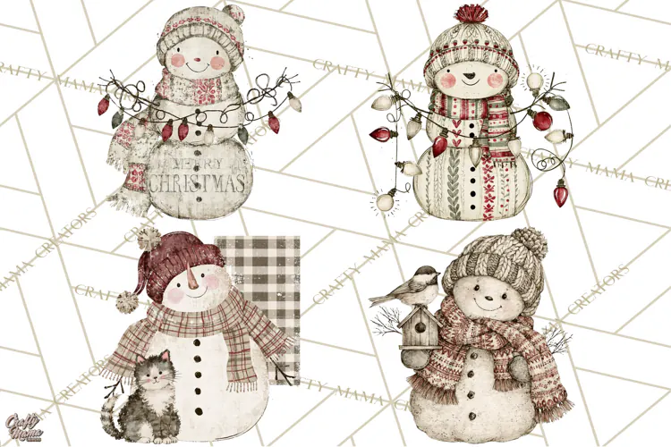 Snowman Clipart, Cute Winter Snowman PNG, Cozy Snowmen