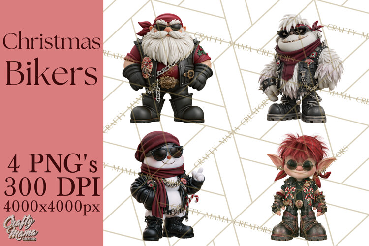 Christmas Biker Clipart PNG, Santa Motorcycle Gang