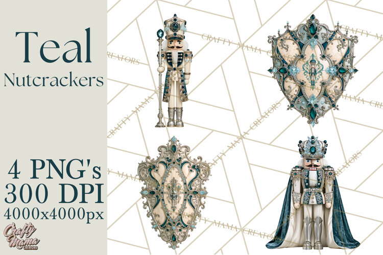 Winter Teal Nutcracker Clipart PNG, Christmas Decor example image 1