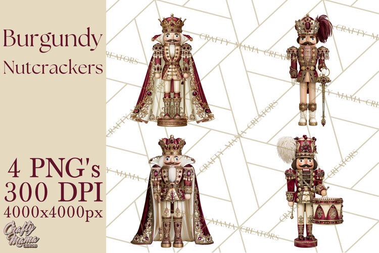 Burgundy Antique Gold Nutcracker Clipart PNG, Christmas example image 1