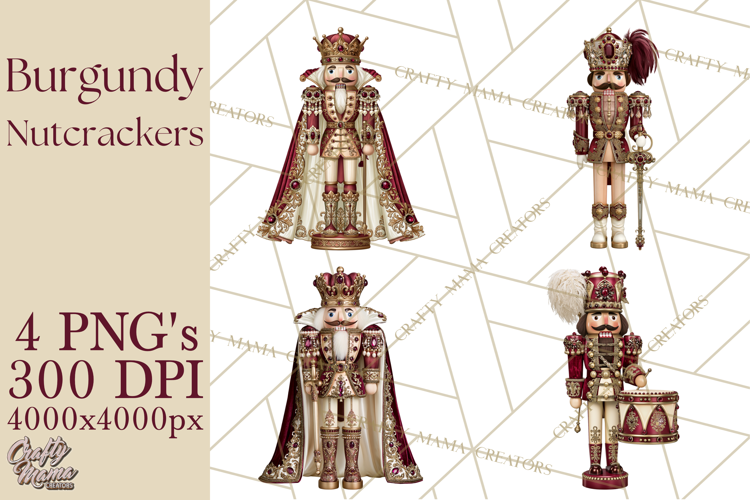 Burgundy Antique Gold Nutcracker Clipart PNG, Christmas