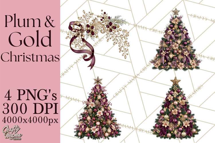 Plum Antique Gold Christmas Clipart PNG