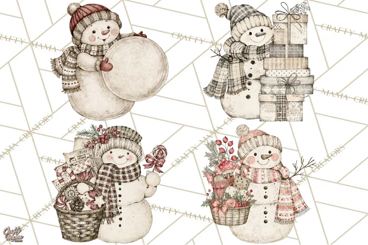 Snowman Clipart, Cute Winter Snowman PNG, Cozy Snowmen