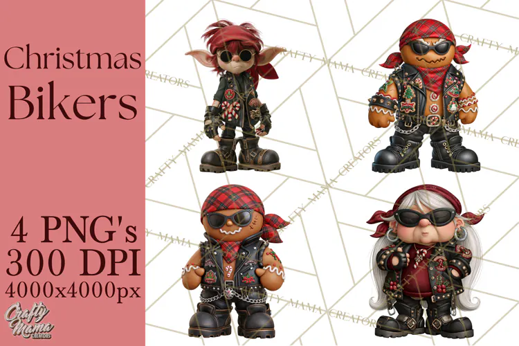 Christmas Biker Clipart PNG, Santa Motorcycle Gang