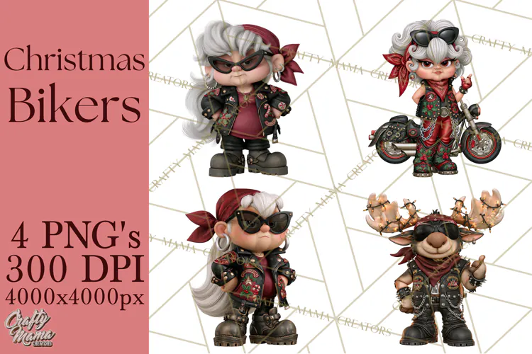 Christmas Biker Clipart PNG, Santa Motorcycle Gang