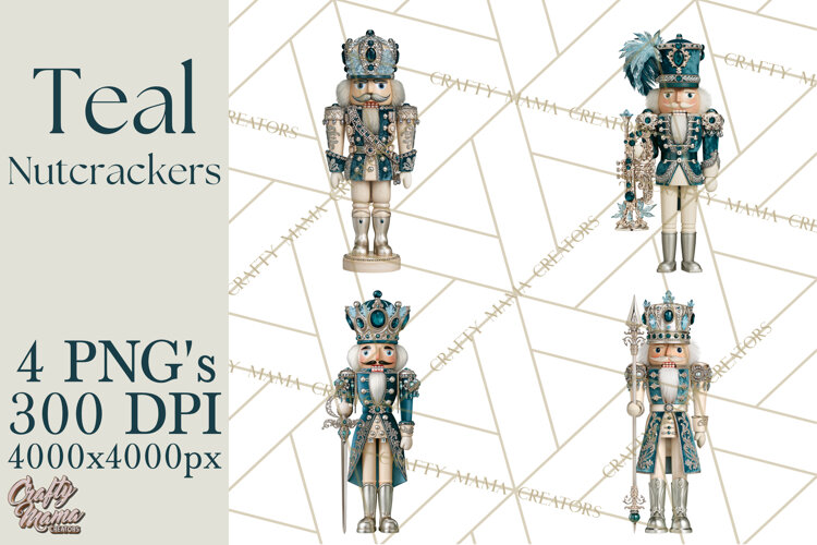 Winter Teal Nutcracker Clipart PNG, Christmas Decor example image 1