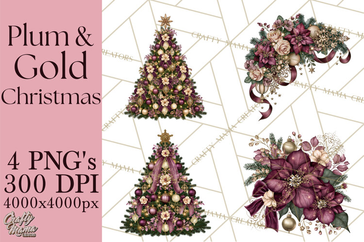 Plum Antique Gold Christmas Clipart PNG example image 1