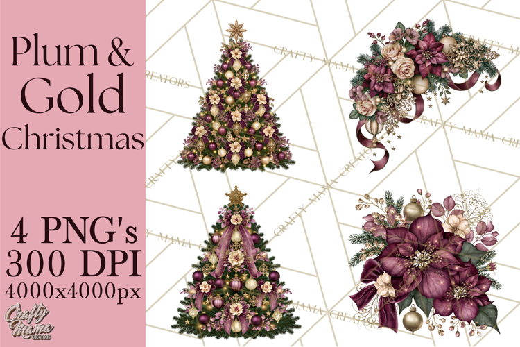 Plum Antique Gold Christmas Clipart PNG