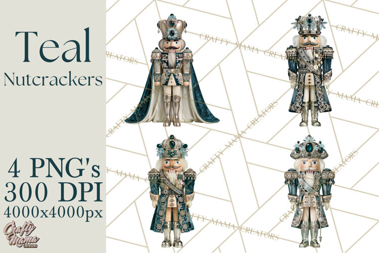 Winter Teal Nutcracker Clipart PNG, Christmas Decor example image 1