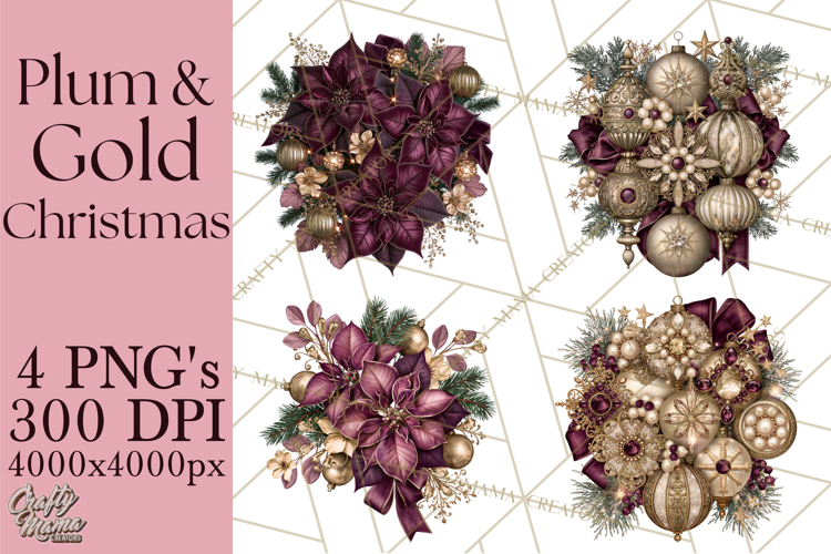 Plum Antique Gold Christmas Clipart PNG