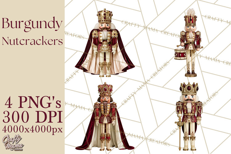 Burgundy Antique Gold Nutcracker Clipart PNG, Christmas example image 1