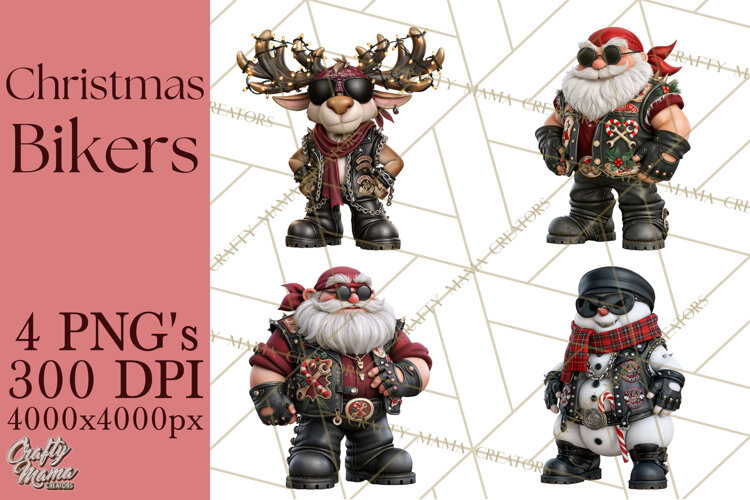 Christmas Biker Clipart PNG, Santa Motorcycle Gang example image 1