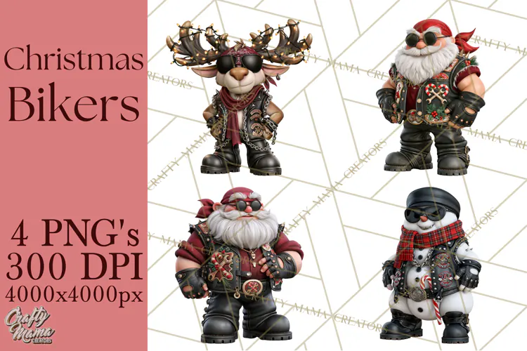 Christmas Biker Clipart PNG, Santa Motorcycle Gang