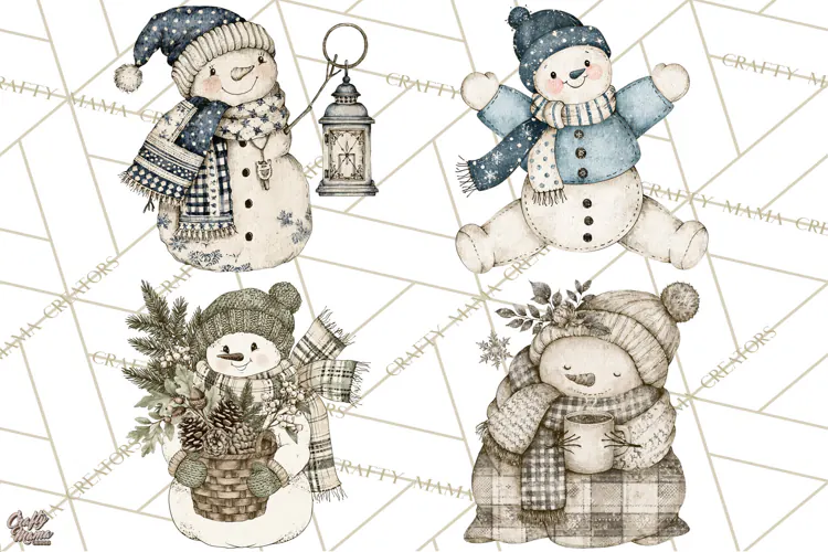 Snowman Clipart, Cute Winter Snowman PNG, Cozy Snowmen